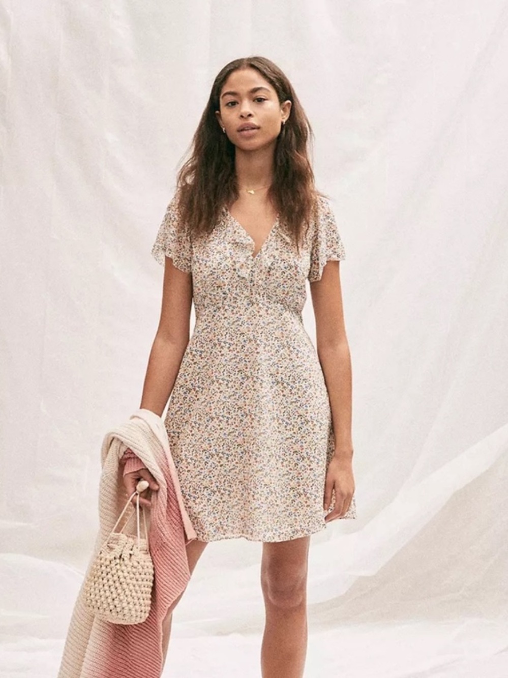 Madewell silk field floral ruffle neck mini dress - Picture 1 of 10
